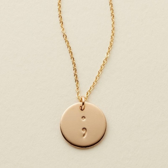 “Pause” Semicolon Minimalist Dainty Cute Necklace - Picture 2 of 6